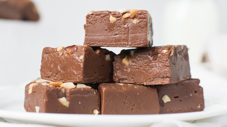 fudge with nuts on plate