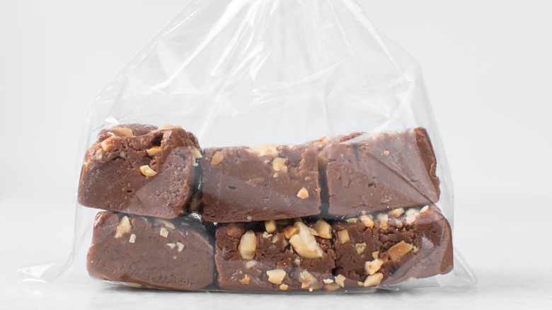 fudge stored in cellophane bag