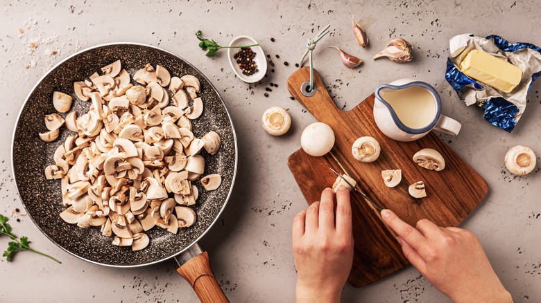 Preparing mushrooms to cook