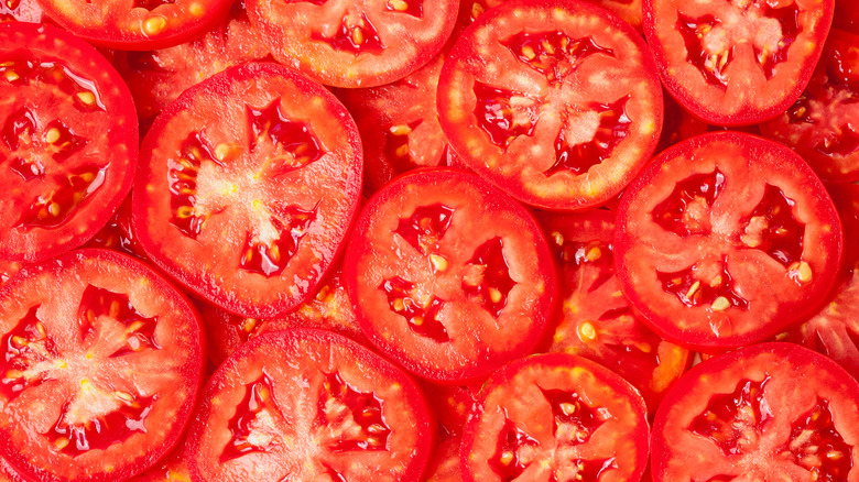 Slices of vibrant tomato