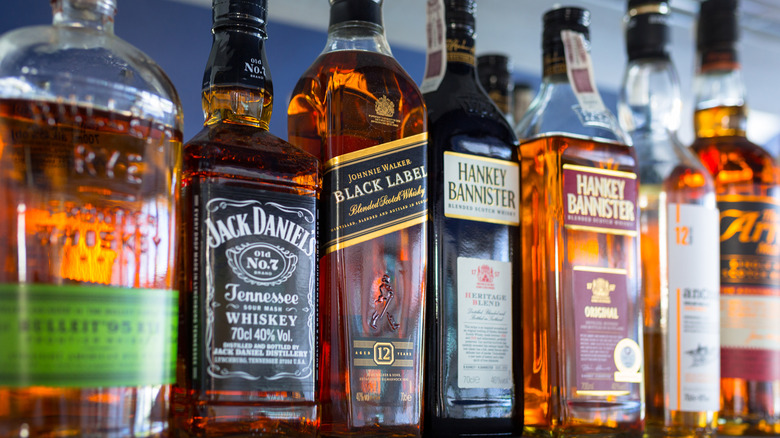 Selection of whiskey bottles on a shelf