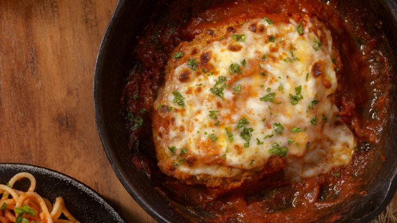 Chicken parmesan in skillet