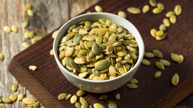 Bowl of green pepitas 