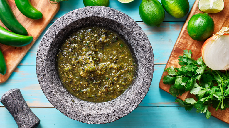 molcajete with spicy salsa verde