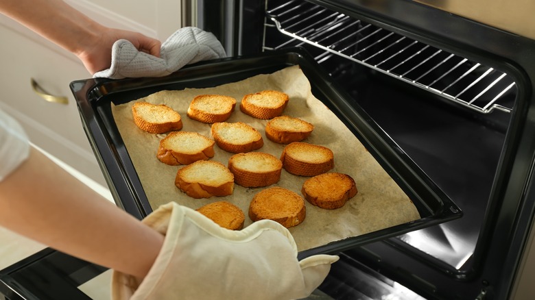 toasted bread taken from oven