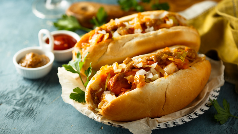 Hot dogs with toasted buns