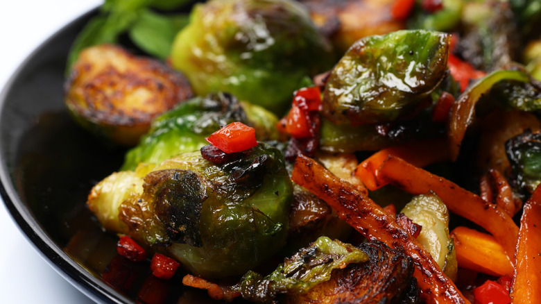 fried Brussel sprouts served with peppers