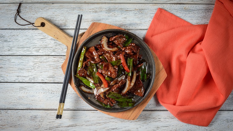 A plate of Mongolian beef