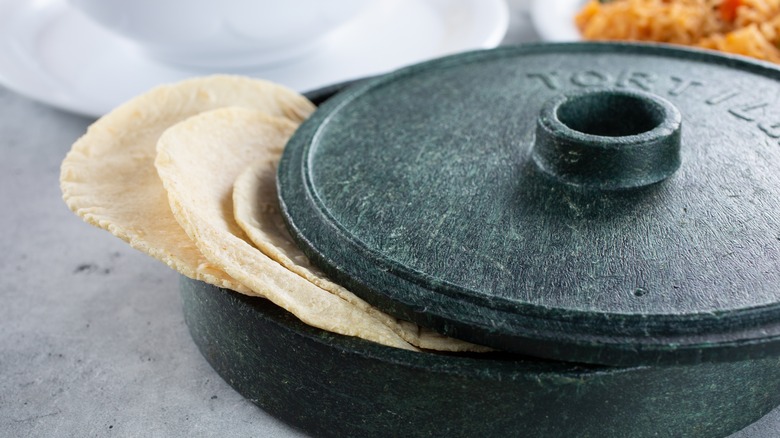 Tortillas in a tortilla warmer