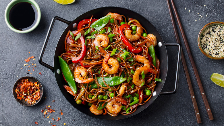 work with stir fried shrimp noodles