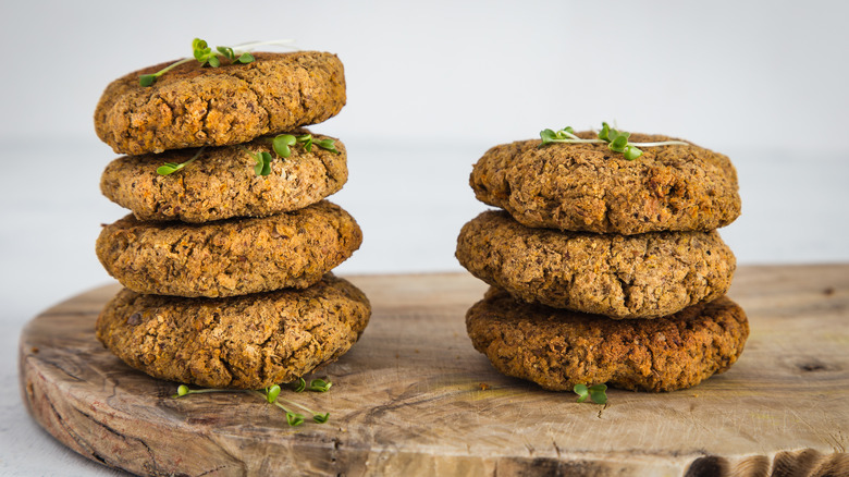 Lentil burger patties stacked