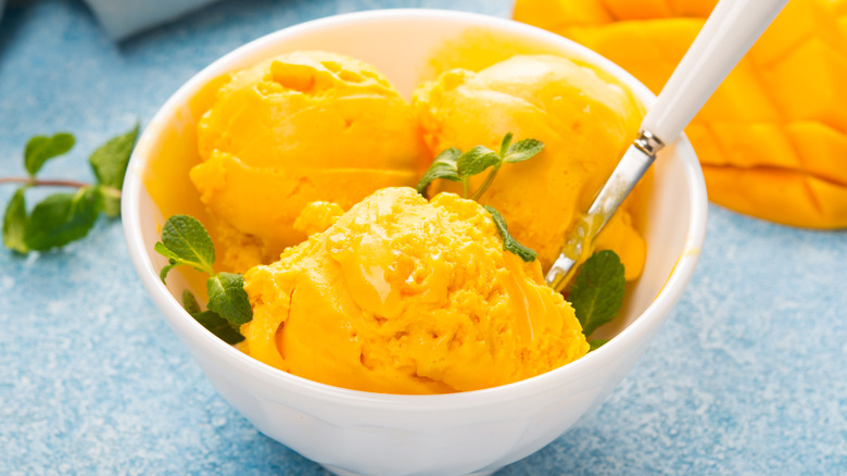 Bowl of mango sorbet