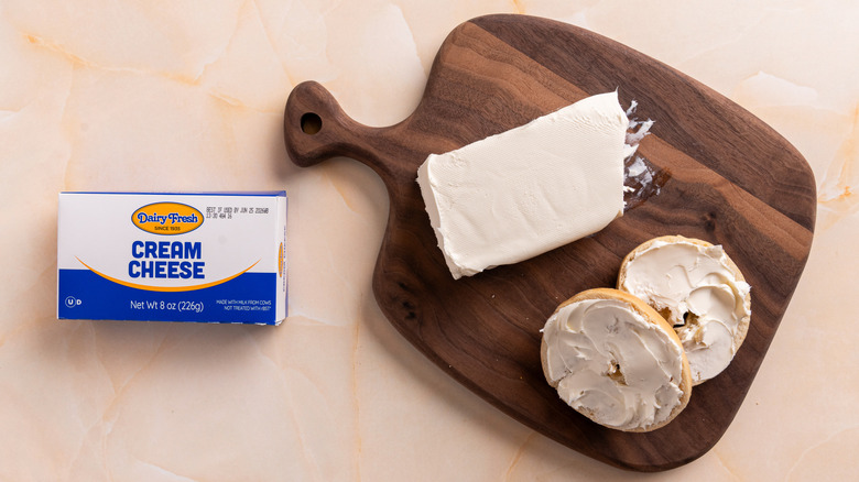 Dairy Fresh cream cheese spread on a bagel