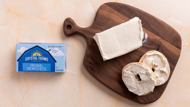 Crystal Farms cream cheese spread on a bagel