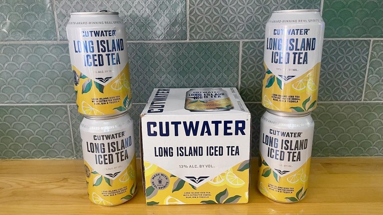A box and four cans of Cutwater Long Island Iced Tea cocktails