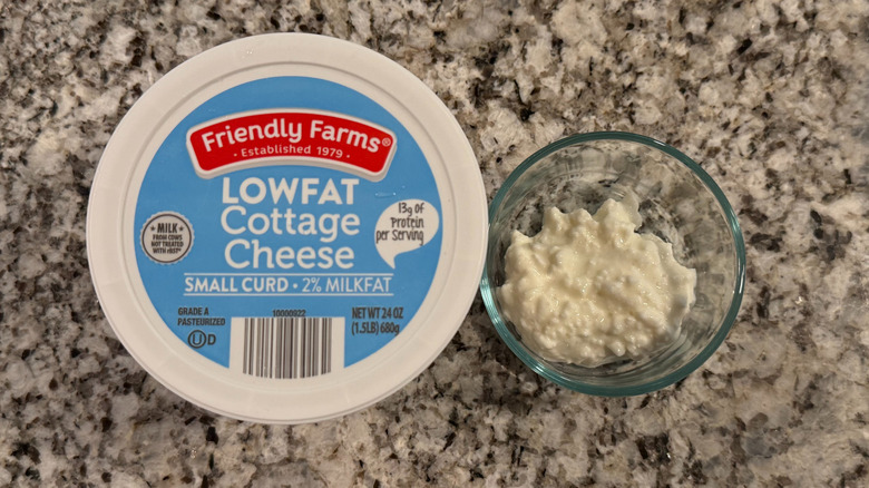 Friendly Farms cottage cheese container and bowl