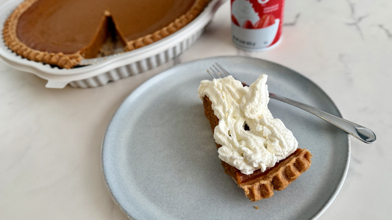 Slice of Costco pumpkin pie