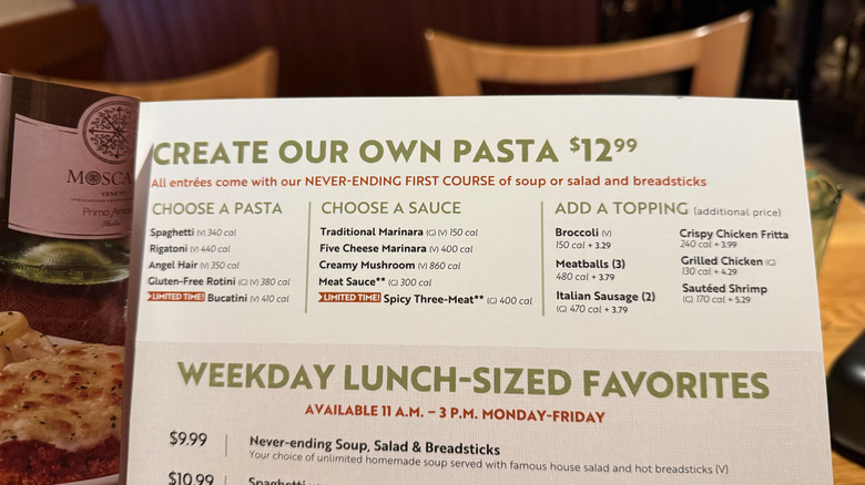 create your own pasta menu