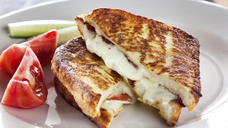 grilled cheese sandwich cut on a diagonal
