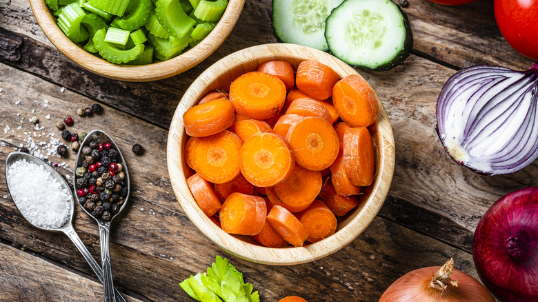 Sliced carrots on a cutting board