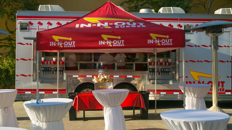 In-N-Out catering truck set up outside.
