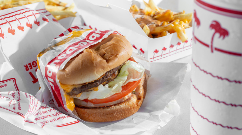 An In-N-Out Double-Double burger with fries.