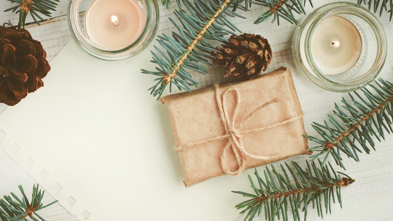 Winter tablescape with gift