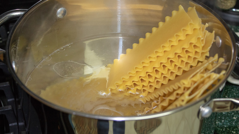 Lasagna noodles in pot