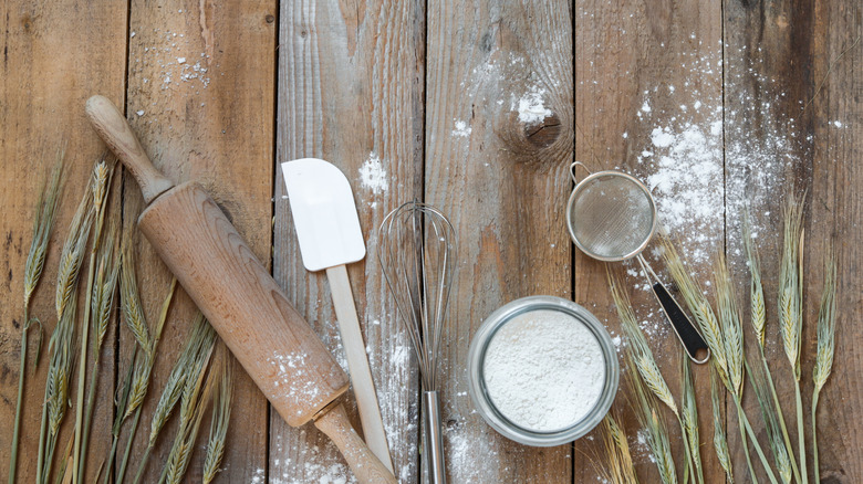 Baking utensils on wooden table