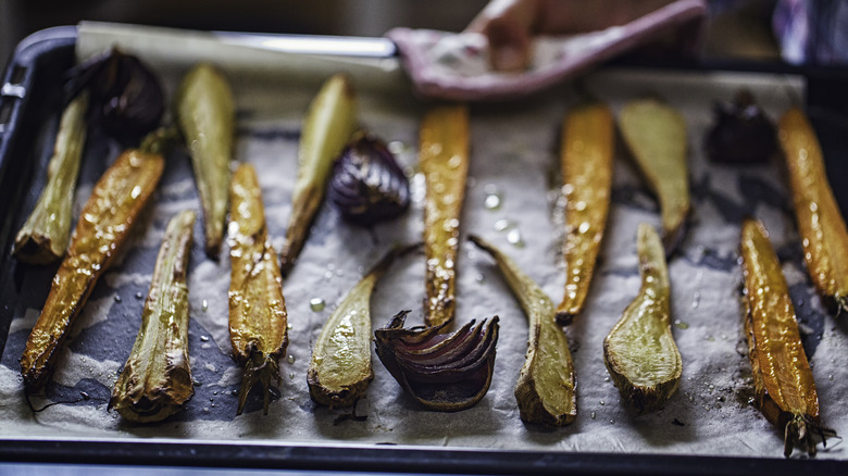 Tray of crispy roasted veggies