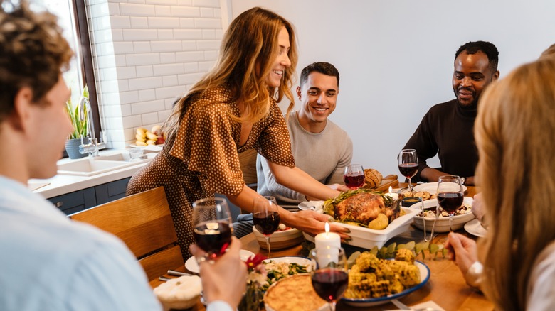 friendsgiving dinner with turkey