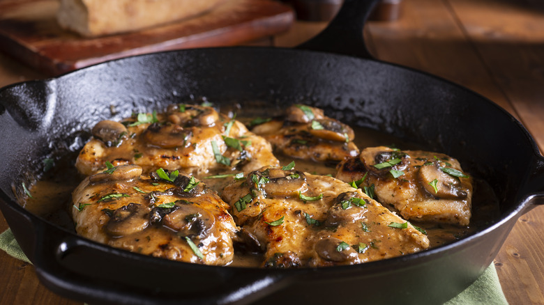 chicken marsala in cast iron skillet