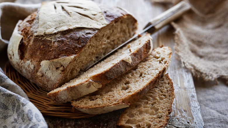 Loaf of sliced sourdough bread