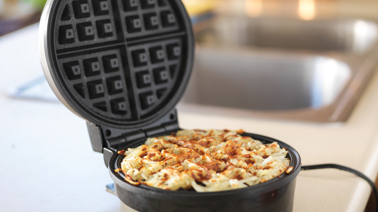 hash browns made in a waffle iron