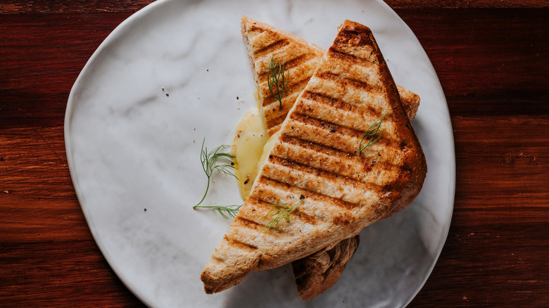 panini pressed grilled cheese on plate