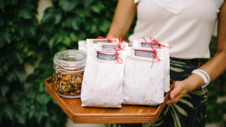 serving tray with granola bags