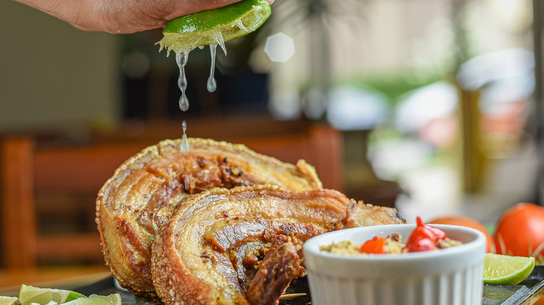Lime squeezed on meat