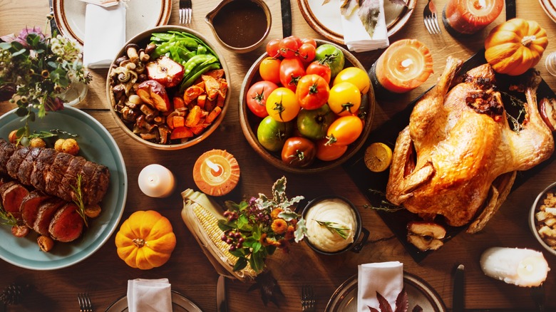 A Thanksgiving spread set out on a table