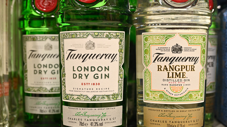 Bottles of gin on store shelf