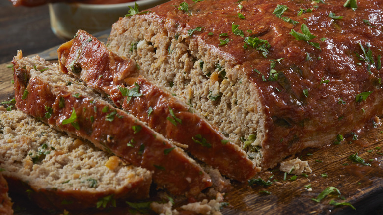 Closeup of cooked meatloaf