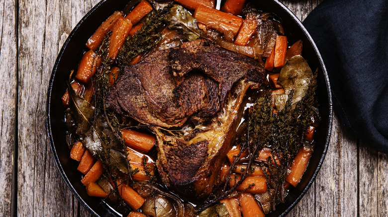 Braised brisket in cast iron pan