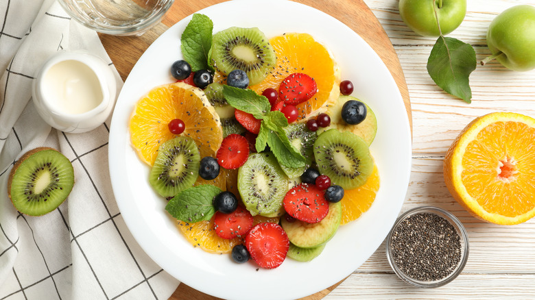 Fruit salad in white bowl