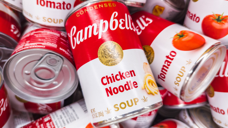 Piles of Campbell's canned soup.