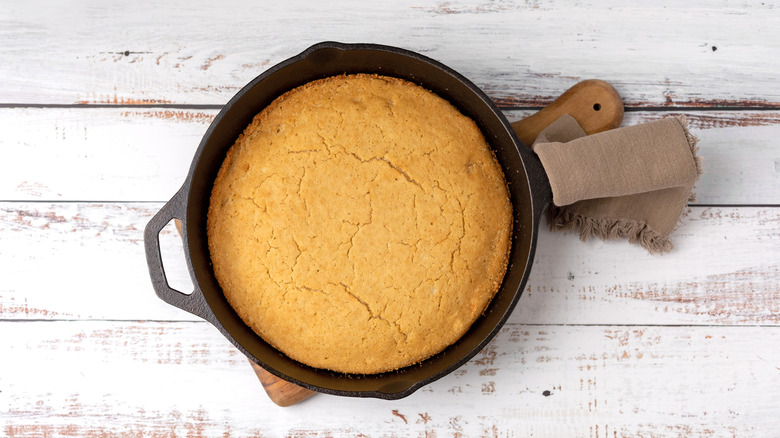 Southern cornbread in skillet 