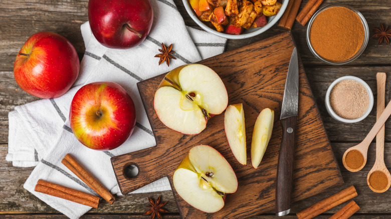apples on a cutting board