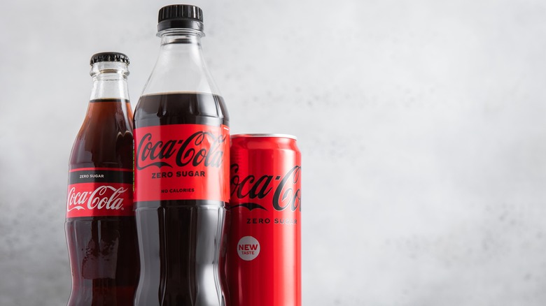 Different bottles of Coke zero sugar.