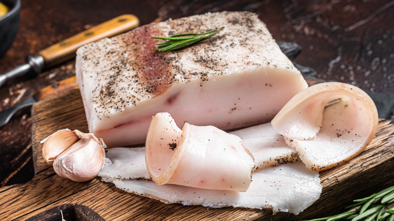 Lardo on wooden cutting board