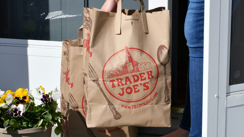 Hand holding Trader Joe's bag