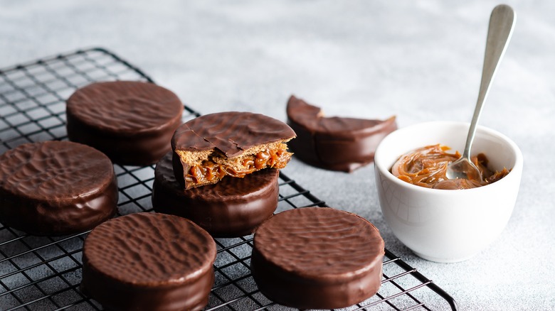 chocolate coated alfajores cookies