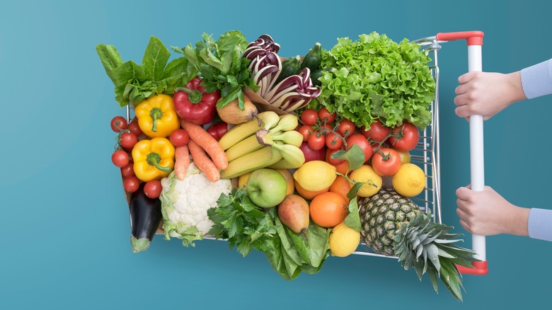 Shopping cart full of produce